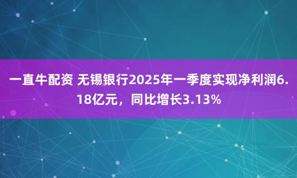 一直牛配资 无锡银行2025年一季度实现净利润6.18亿元，同比增长3.13%