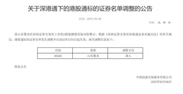 云沪深配资 深交所将山东墨龙(00568)调入港股通标的证券名单
