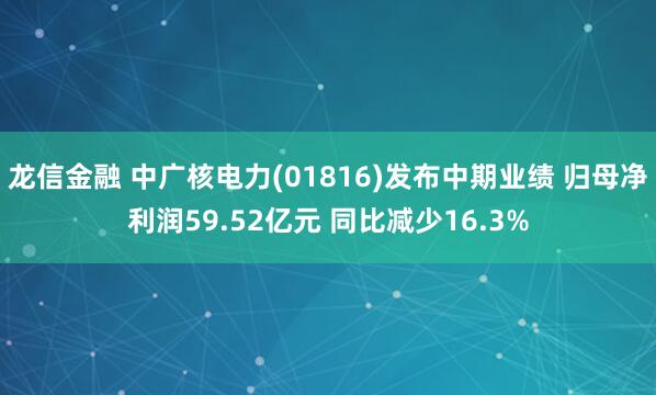 龙信金融 中广核电力(01816)发布中期业绩 归母净利润59.52亿元 同比减少16.3%